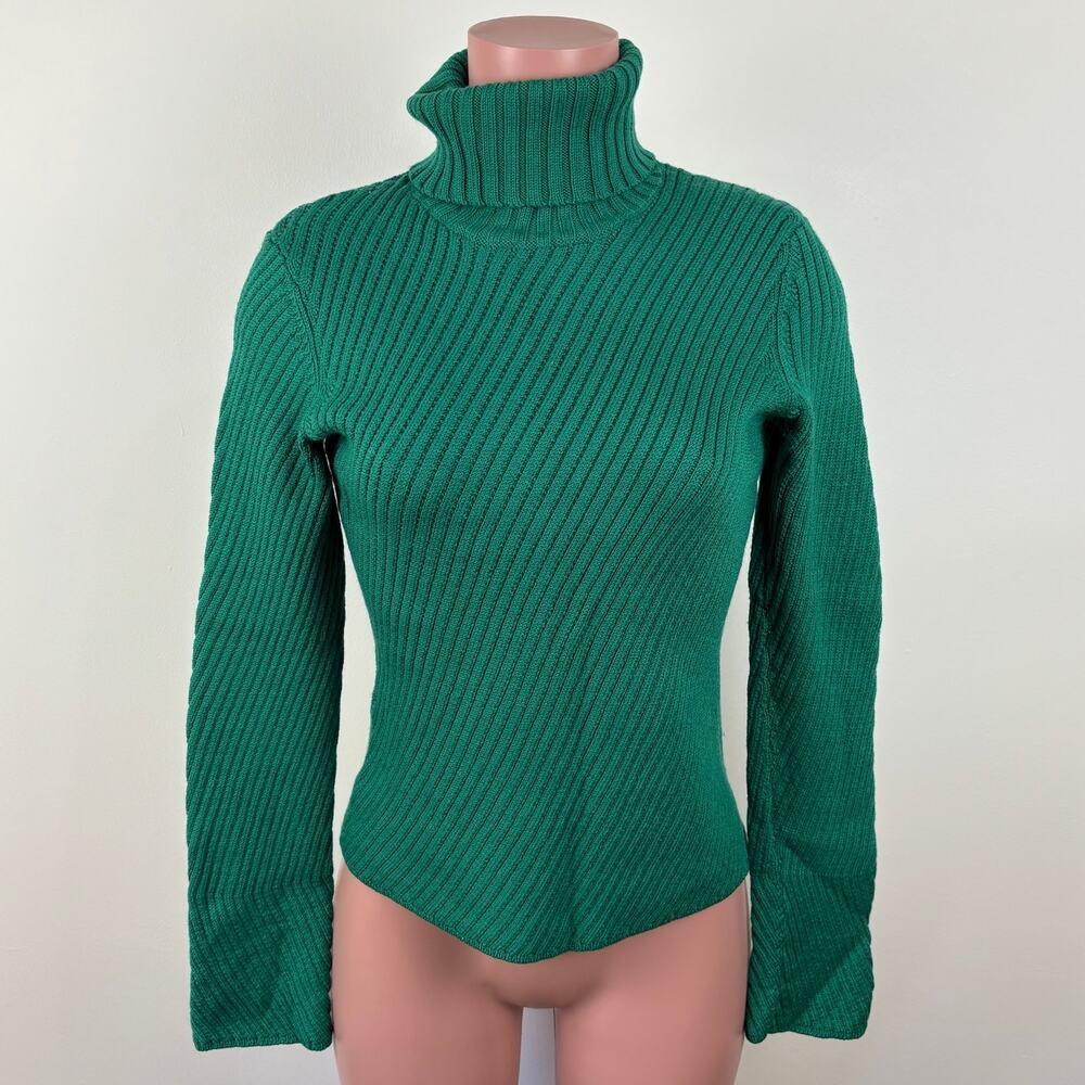 Ann Taylor Italian Extra Fine Merino Wool Turtleneck Sweater Green Small
